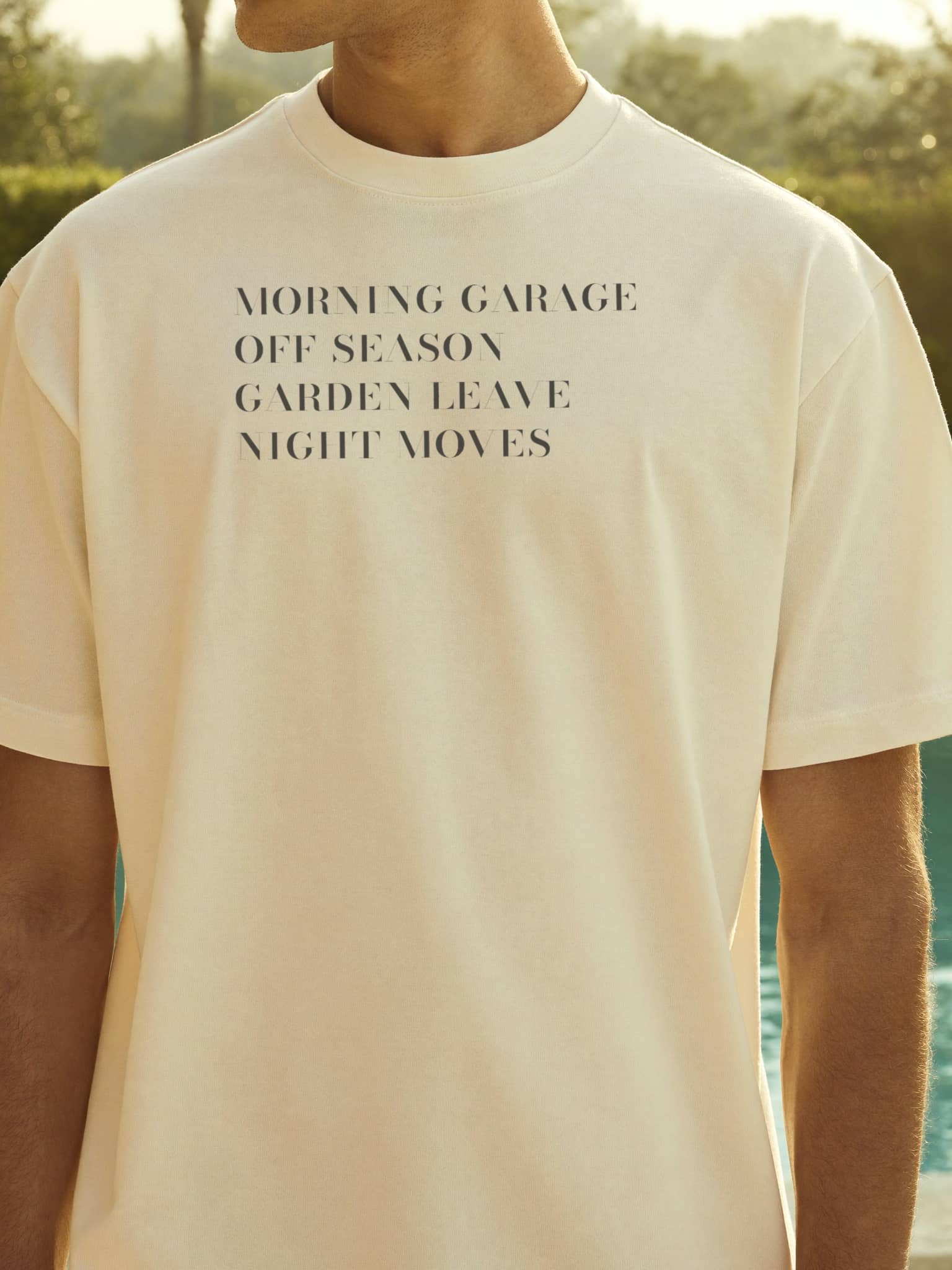 The live garment, worn by the villa pool at midday.